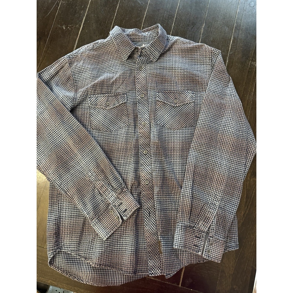 Wrangler Retro Mens Plaid Button-Up Long Sleeve Shirt Brown And Blue XL Western